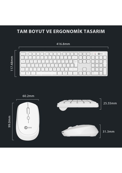 KM2001 Kablosuz Türkçe Q Klavye & Mouse Set Beyaz