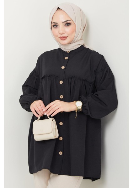 Büzgülü Tunik Siyah HM2411