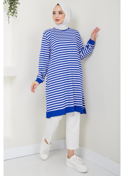 Çizgili Penye Tunik Mavi HM2418