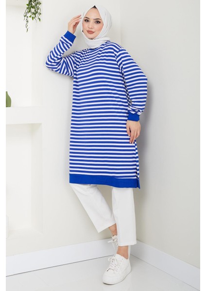 Çizgili Penye Tunik Mavi HM2418