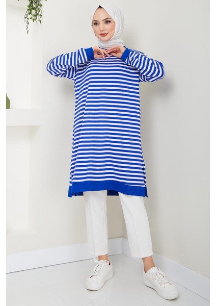 Çizgili Penye Tunik Mavi HM2418