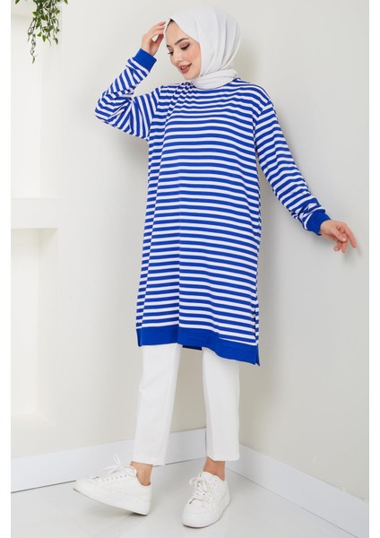 Çizgili Penye Tunik Mavi HM2418