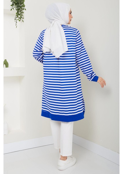 Çizgili Penye Tunik Mavi HM2418
