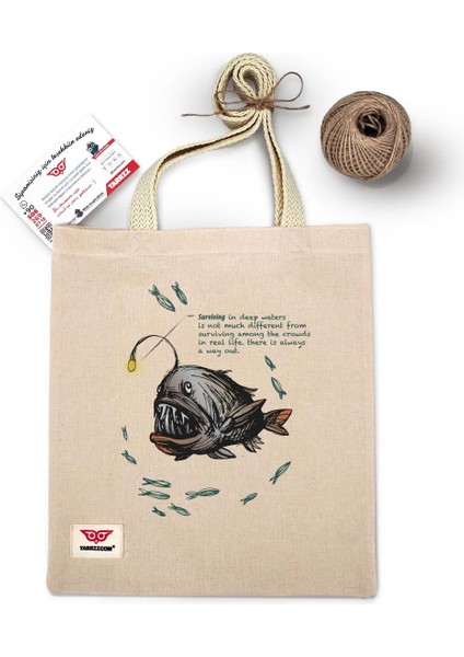 Ham Bez Baskılı Çanta Tote Bag Life Light Dokuma Saplı Omuz Çantası