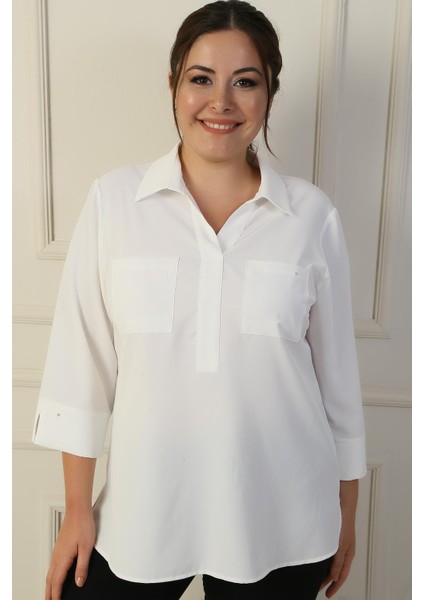 Polo Yaka Cepli Çeyrek Kol B.b. Bluz