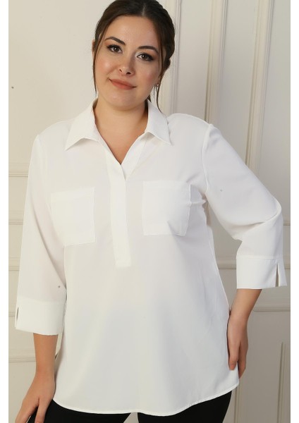 Polo Yaka Cepli Çeyrek Kol B.b. Bluz