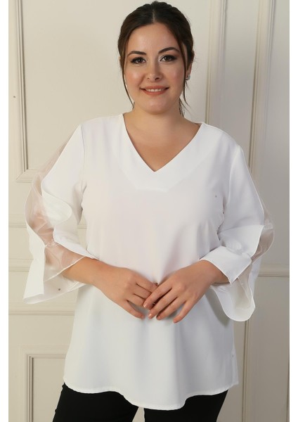 V Yaka Yarı Organze Krep B.b. Bluz fiyatları