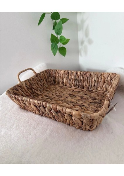 Dekoratif Kulplu Dikdörtgen Düzenleyici Sepet Tepsi 33X22 cm