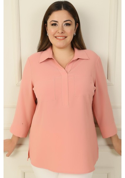 Polo Yaka Cepli Çeyrek Kol B.b. Bluz