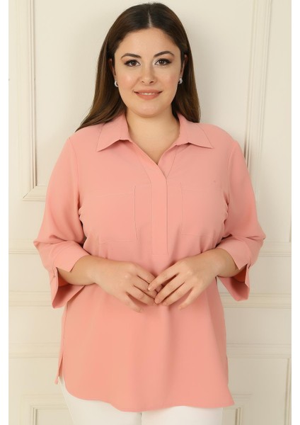 Polo Yaka Cepli Çeyrek Kol B.b. Bluz