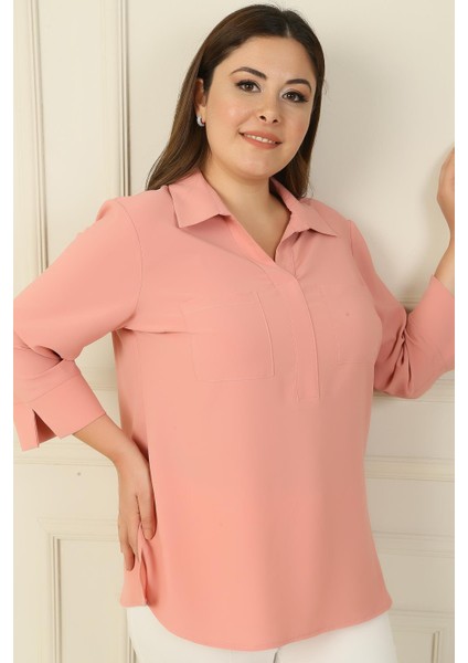 Polo Yaka Cepli Çeyrek Kol B.b. Bluz