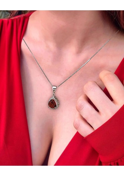 Işıltılı Kırmızı Damla Kadın Gümüş Kolye fiyatları