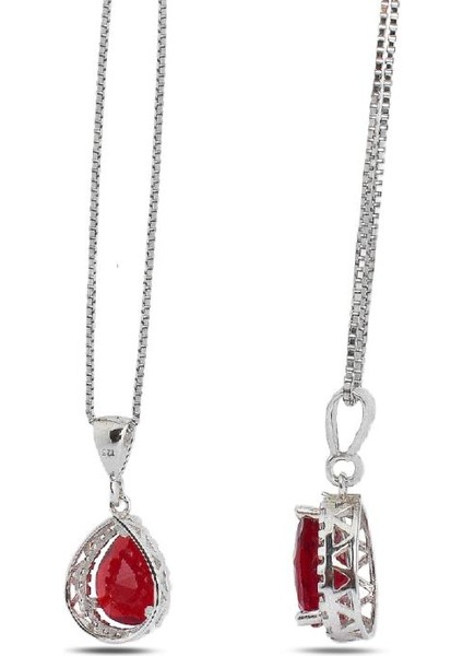 Işıltılı Kırmızı Damla Kadın Gümüş Kolye modelleri