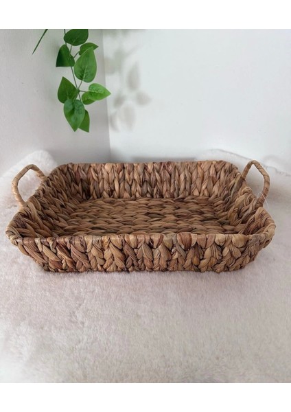 Dekoratif Kulplu Dikdörtgen Düzenleyici Sepet Tepsi 36X26CM