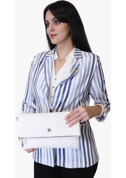 67-6010 Kadın Linen Beyaz Portföy Çanta
