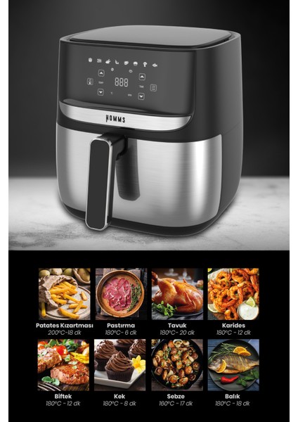 H20 1700 Watt Xl Dijital Dokunmatik 8 Ön Programlı Airfryer Yağsız Kızartma Sıcak Hava Fritöz