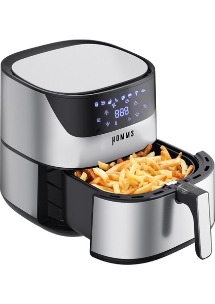 H40 2000 Watt Yüksek Güç 6,4 Litre Inox Geniş Xxl Dokunmatik Airfryer Yağsız Sıcak Hava Fritözü