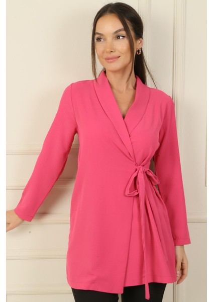 Devrik Yaka Beli Bağlamalı Krep Ceket modelleri