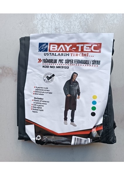 Aklan Baytec Pvc Yağmurluk Fermuarlı Siyah Standart Beden