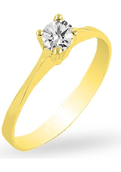 Gümüş Altın Yaldızlı Zirkon Taşlı Tektaş Yüzük SGTL12182GOLD