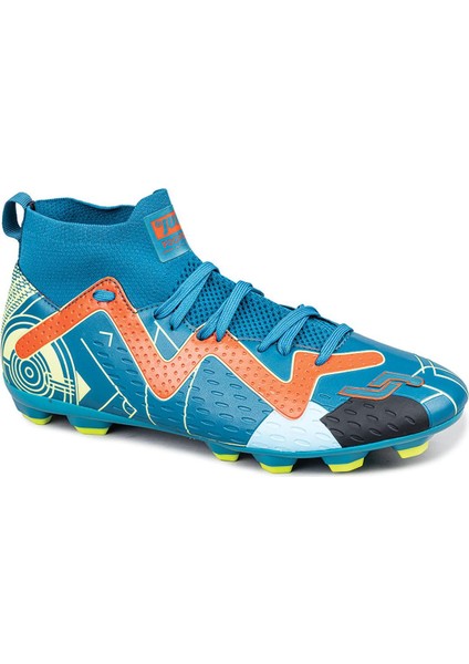 30226 Turkuaz - Turuncu Çoraplı Çim - Halı Saha Krampon Futbol Ayakkabısı