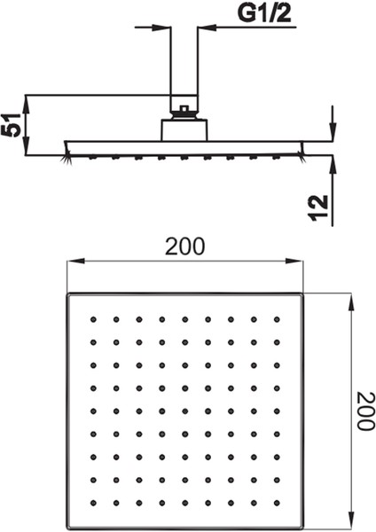 Zero 20 cm Siyah Kare Duş Başlığı