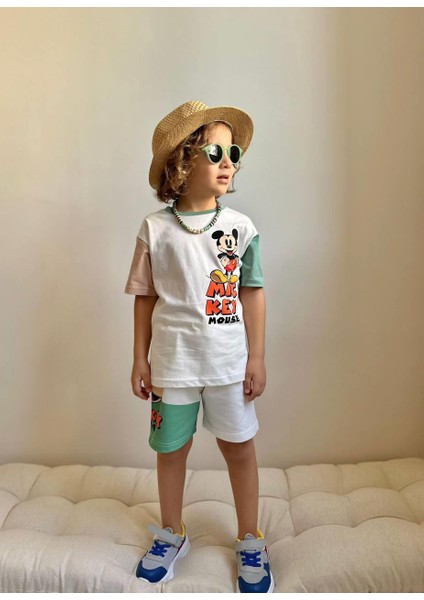 Yigit Butik Mickey Baskılı Şortlu Erkek Çocuk Takım