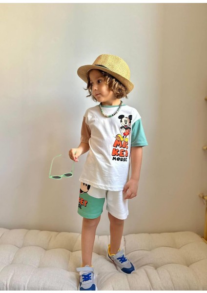 Yigit Butik Mickey Baskılı Şortlu Erkek Çocuk Takım