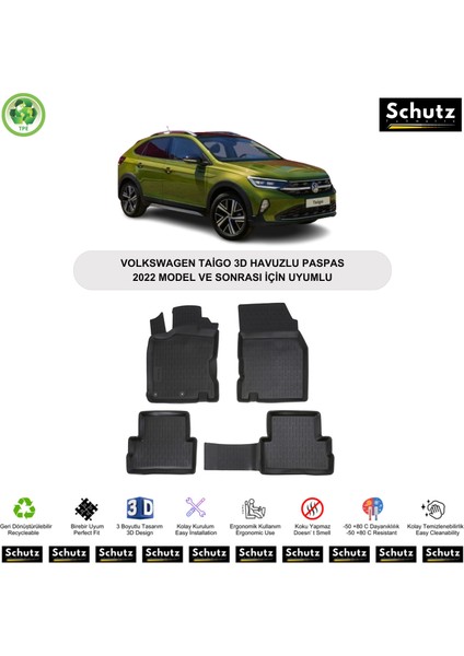 Volkswagen Taigo 2022 Model ve Sonrası Için Uyumlu 3D Havuzlu Oto Paspas