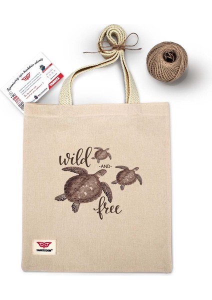 Baskılı Ham Bez Çanta Tote Bag Mavi Kaplumbağa Dokuma Saplı Omuz Çantas baskılı Canvas Çanta