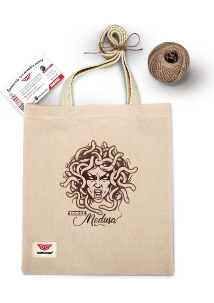 Ham Bez Çanta Tote Bag Medusa Dokuma Saplı Günlük-Okul-Gezi Kadın Omuz Çantası