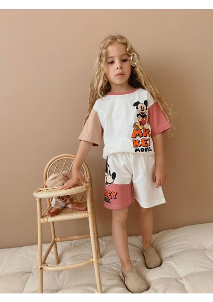 Yigit Butik Mickey Baskılı Şortlu Kız Çocuk Takım