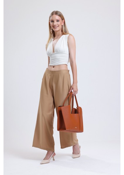 Taba Rengi Kova Model Çift Askılı Kadın Soft Omuz Çantası