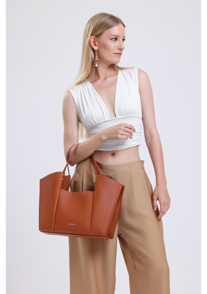 Taba Rengi Kova Model Çift Askılı Kadın Soft Omuz Çantası