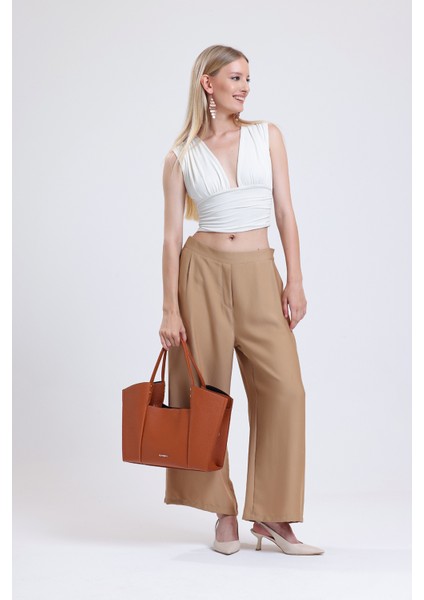 Taba Rengi Kova Model Çift Askılı Kadın Soft Omuz Çantası