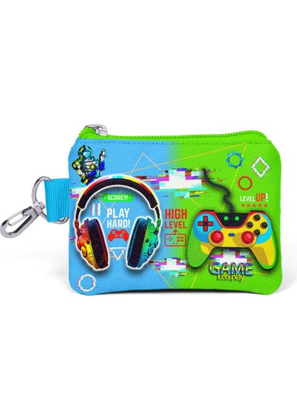 Kids Siyah Fosforlu Yeşil Kulaklık Game Desenli Bozuk Para Çantası 21926