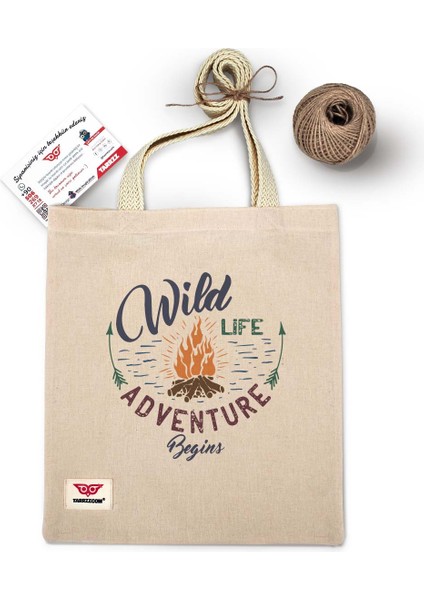 Ham Bez Çanta Tote Bag Wild Life Adventure Dokuma Saplı Kadın Omuz Çantası