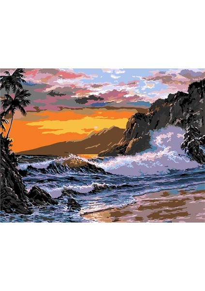 Dalgaların Hışırtısı Sayılarla Boyama SETI 50X65 cm Tuval Şasesine Gerili