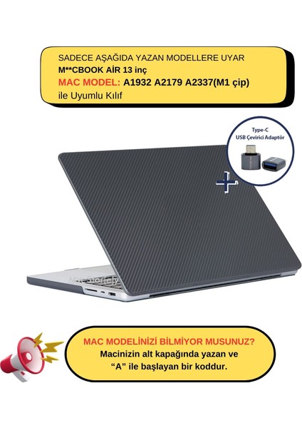 Macbook Air M1 Kılıf 13 Inç Karbon Fiber (Touchıd'li M1 Air) A2337 A2179 A1932 ile Uyumlu