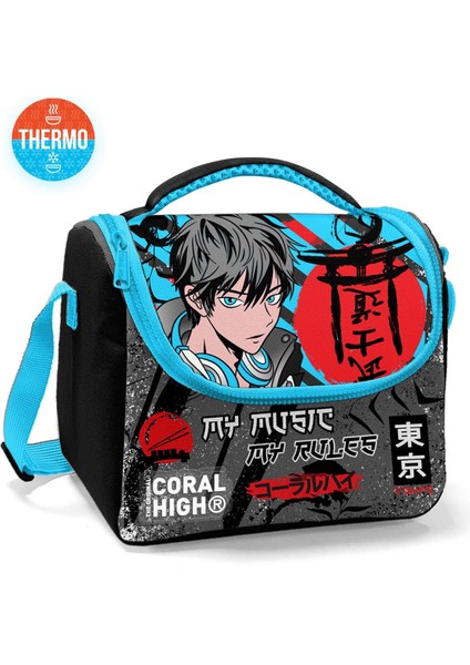 Kids Siyah Mavi Anime Desenli Thermo Beslenme Çantası 11876