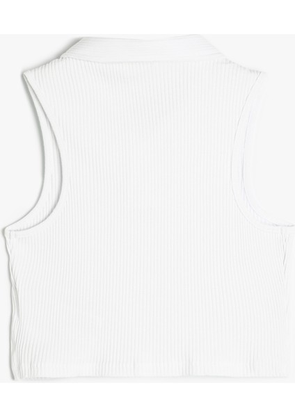 Crop Atlet Polo Yaka Düğmeli Ribanalı Pamuklu
