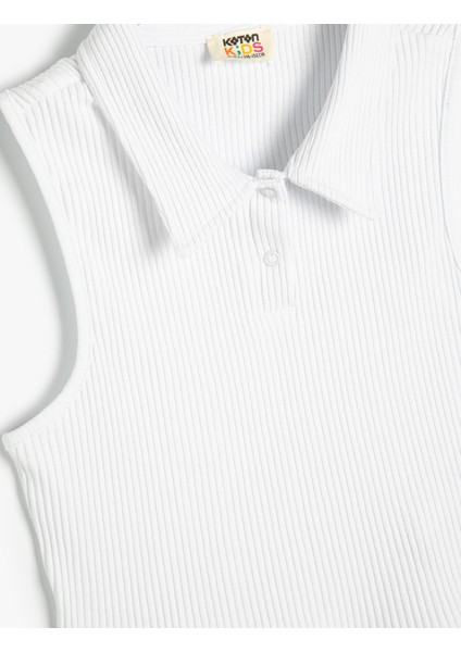 Crop Atlet Polo Yaka Düğmeli Ribanalı Pamuklu