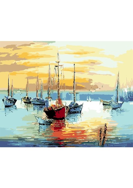 Sahilde Günbatımı Sayılarla Boyama Seti 50x65 cm (Tuvale Gerili)