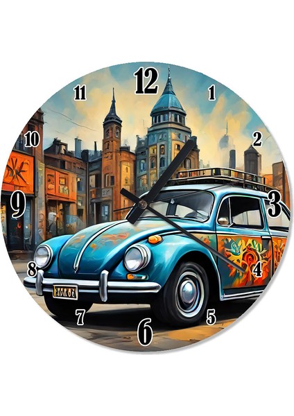 Mavi Kaplumbağa Araba Analog Duvar Saati