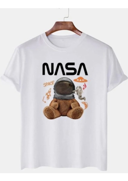 Büyük Beden Özel Tasarım Nasa Astronot Baskılı %100 Pamuk Sokak Modası Battal Erkek T-Shırt
