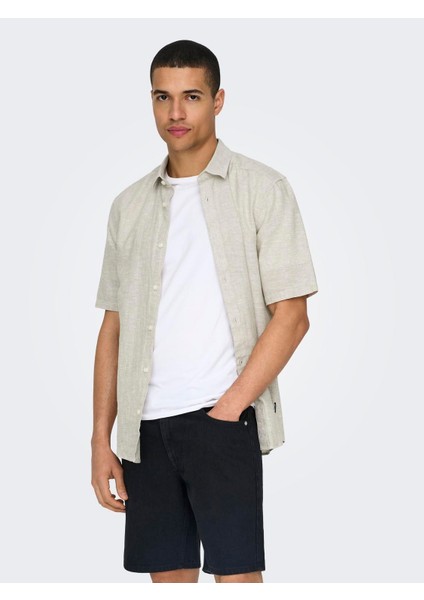 Only&sons Erkek Kısa Kollu Keten Pamuklu Gömlek 22009885