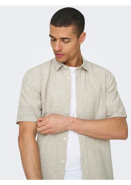 Only&sons Erkek Kısa Kollu Keten Pamuklu Gömlek 22009885 fırsatları