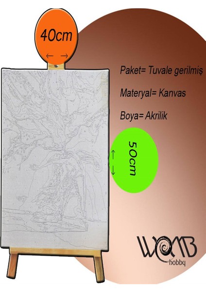 Nehirde Atlar 2 Sayılarla Boyama SETI(40X50 cm Tuval Şasesine Gerili)