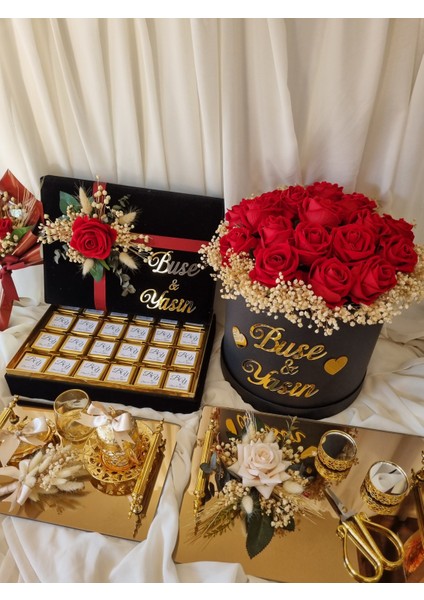 Kız Isteme Çiçeği/çikolatası/damat Tepsisi ve Nişan Tepsi Seti