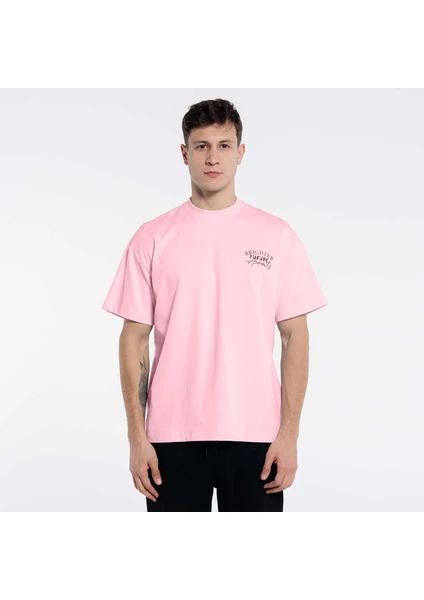 Friday Offset Deka Erkek Pembe %100 Pamuk Bisiklet Yaka Ekstra Oversize Tişört